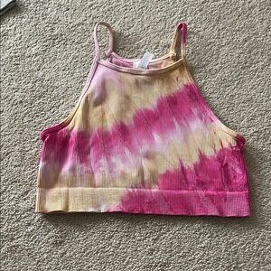 Pink and Yellow Tie-Dye Crop Top